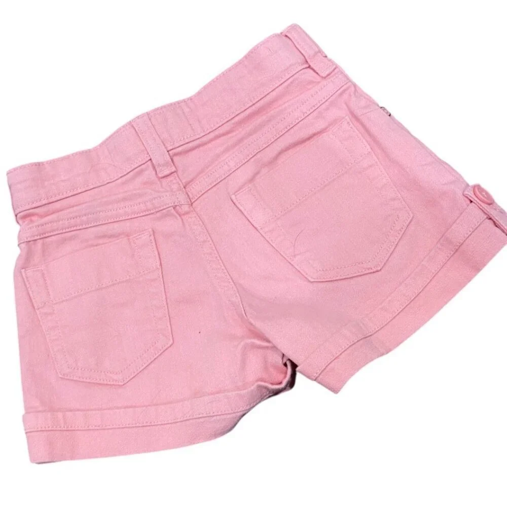 OshKosh B'gosh Pink Cuffed Shorts with Floral Embroidery Girls Size 6